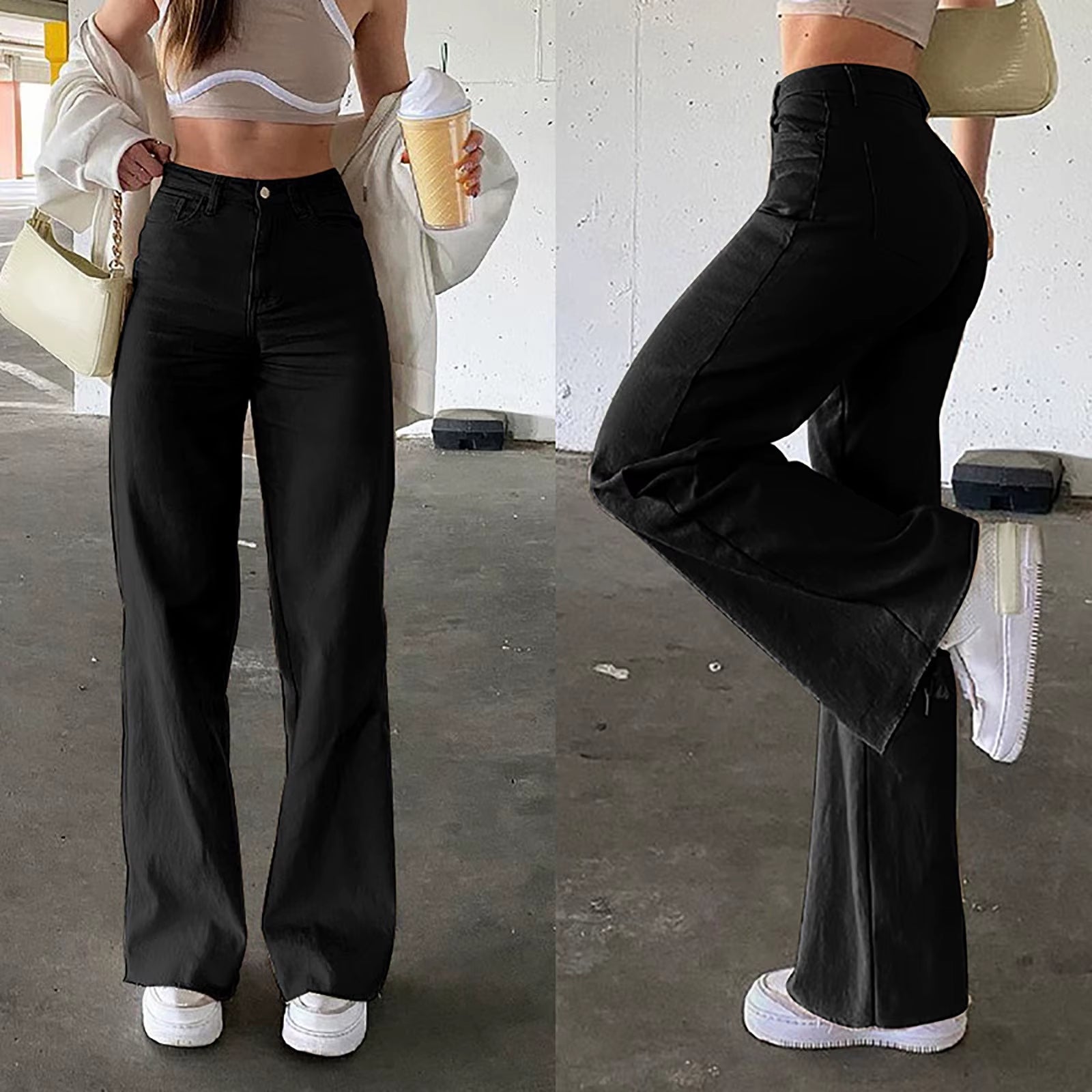 High waisted straight fit jeans