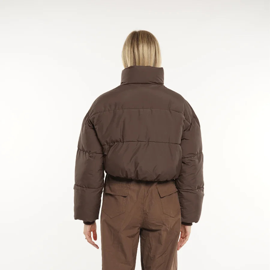 Stand up collar cropped puffer jacket