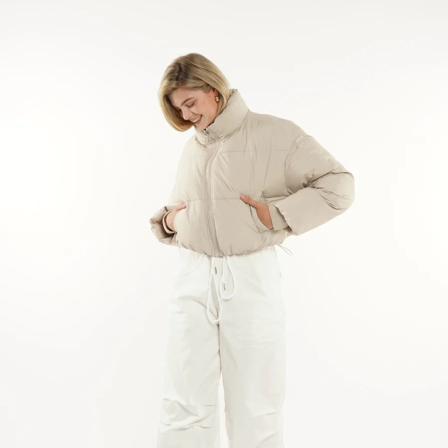 Stand up collar cropped puffer jacket