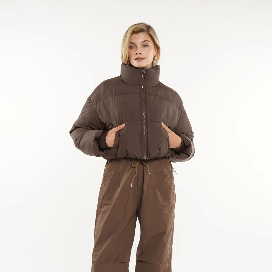 Stand up collar cropped puffer jacket