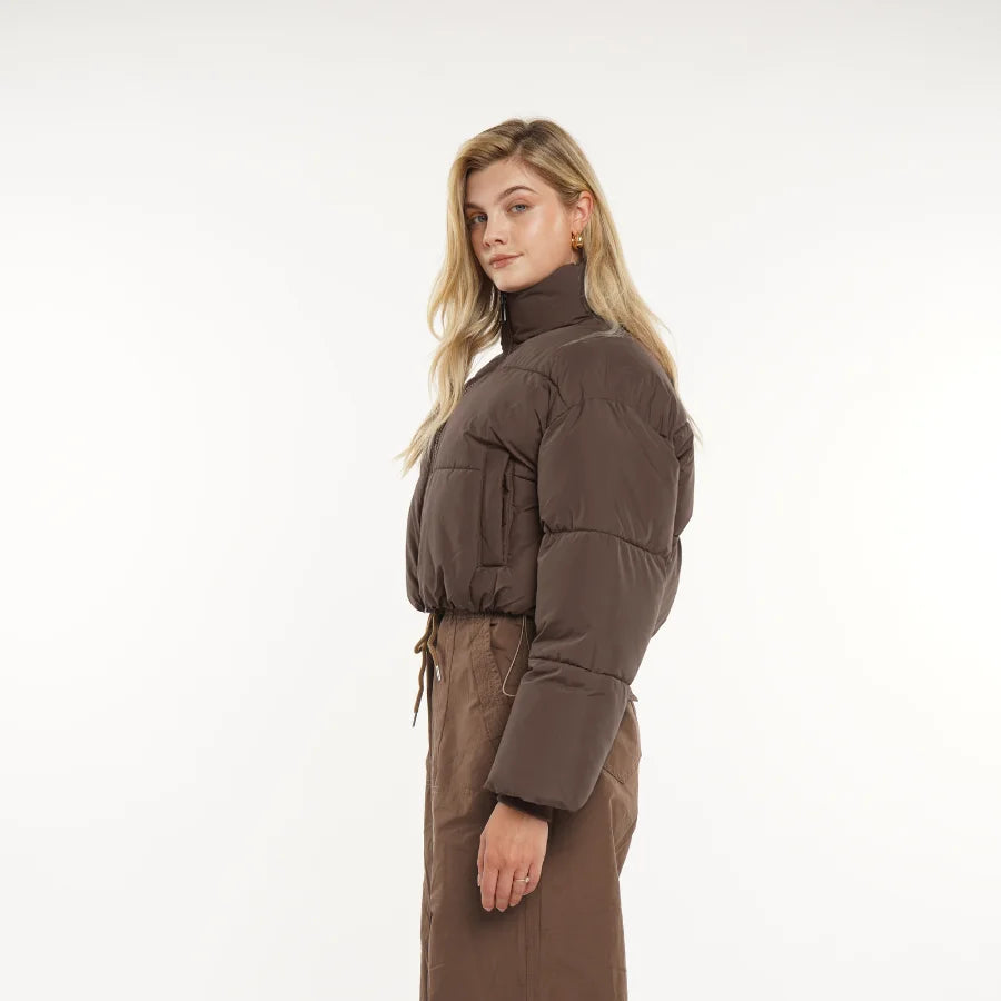 Stand up collar cropped puffer jacket