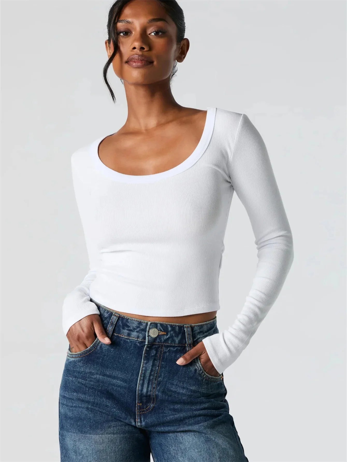 Square neck long sleeve top