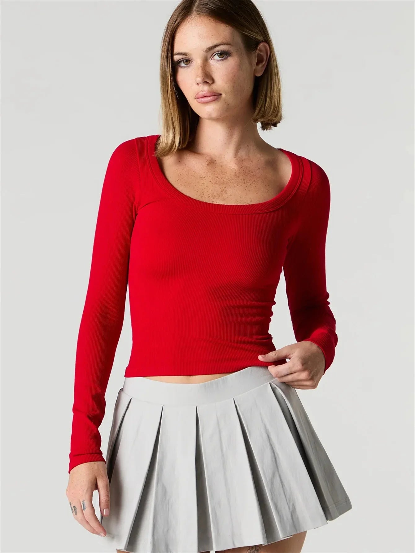 Square neck long sleeve top