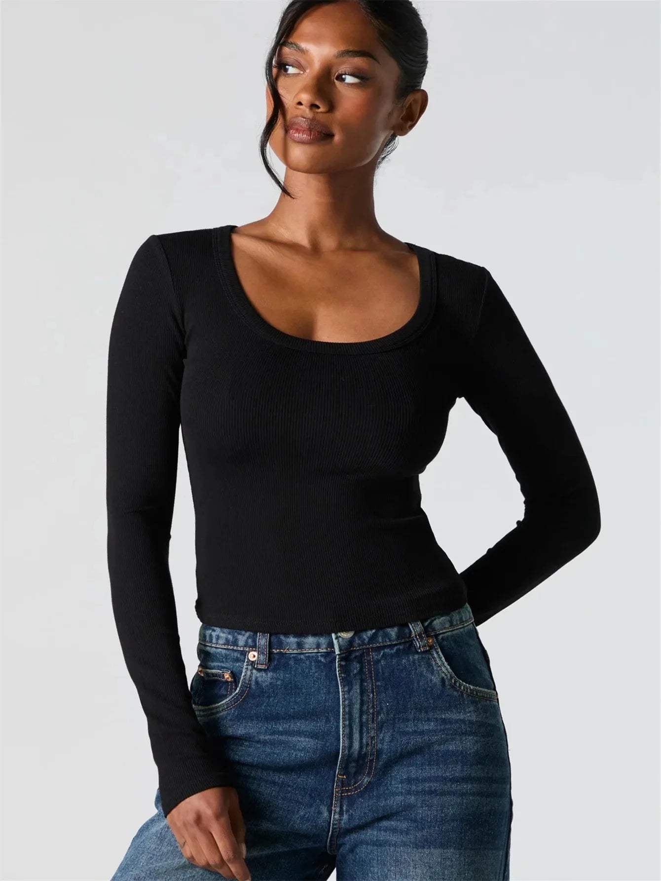 Square neck long sleeve top