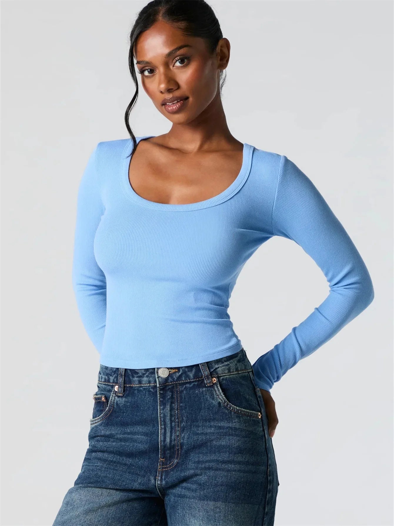 Square neck long sleeve top