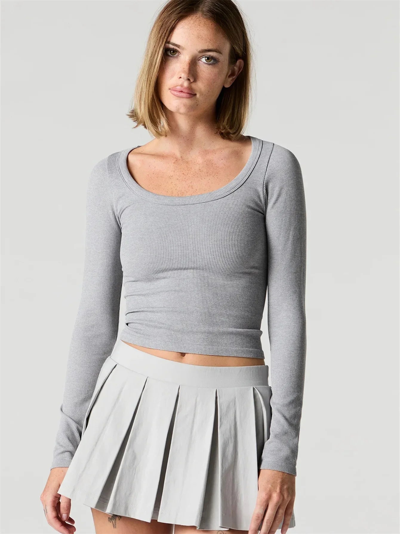 Square neck long sleeve top