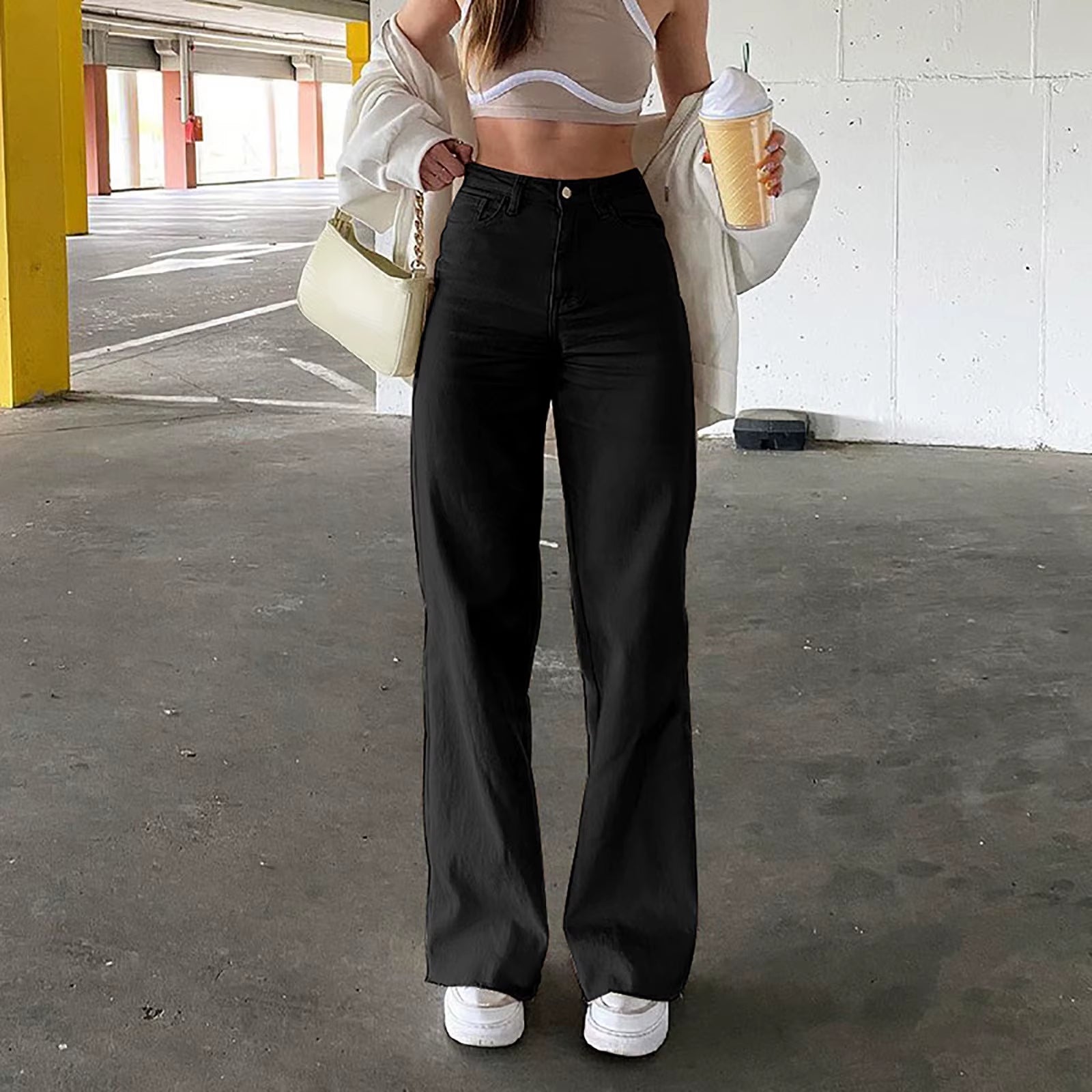 High waisted straight fit jeans